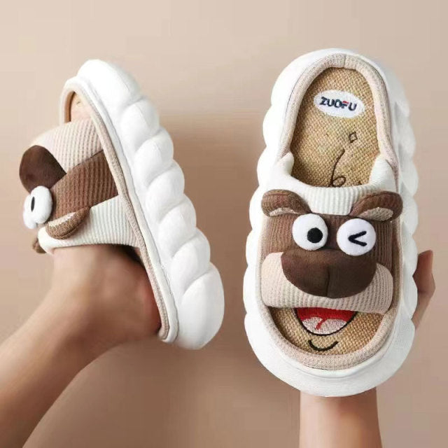 Cute Cartoon Lovely Animals Bedroom Cotton Home Shoes Indoor Thick Sole Couples Men Women