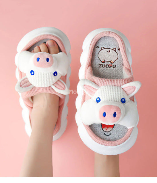 Cute Cartoon Lovely Animals Bedroom Cotton Home Shoes Indoor Thick Sole Couples Men Women